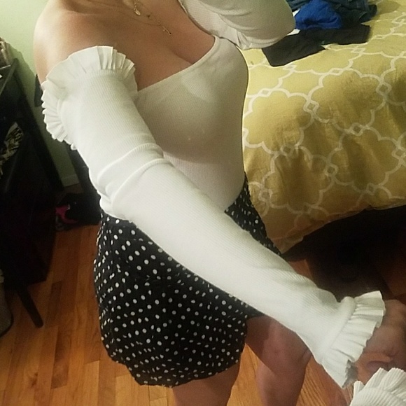 White bardot Jersey rib frill sleeve thong - Picture 5 of 6